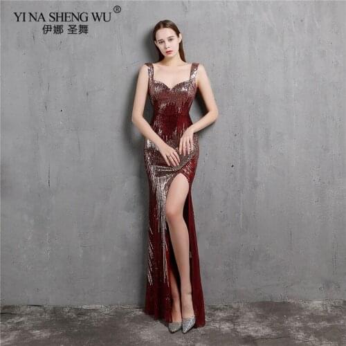 Party Elegant Woman Evening Clothing Long Dress Sequins New V-Neck Women Elegant Sequin Evening Party Gown for Formal Parties