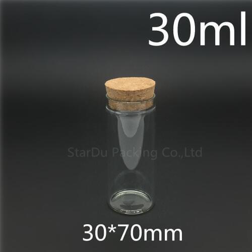 High-quality 200pcs 30*70mm 30ml Wishing Glass Bottle with Cork ,30cc Glass Vials Display Bottles Wholesale cork bottle