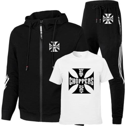 High quality Spring Autumn cottonCasual Mens jackets West Coast choppers Print Mens jacket + sweater + pants three-piece suit