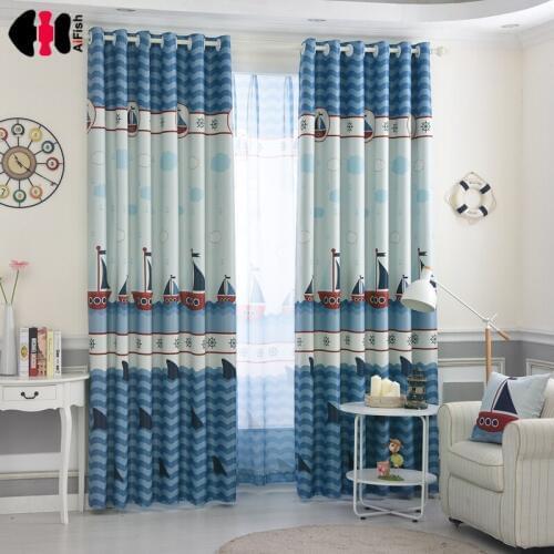 Cartoon Sail Boat Print Curtain for Kids Children Boy Bedroom Nursery New Home Decoration French Window Drapes zh432C
