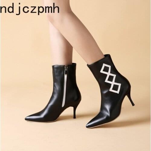 Womens Boots The New winter Color matching Pointed zipper High heel Martin boots Womens shoes plus size 35-47 Heel Height 8cm