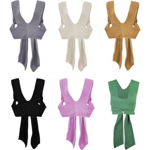 Chic Sleeveless Knitted Cropped Sweaters Women Sleeveless Sweater Vest Casual Top Female Bandage Chic Tops