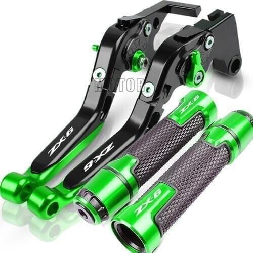 ZX6R LOGO Motorcycle Extendable Brake Clutch Levers Handle Handlebar Grips For Kawasaki ZX-6R ZX6RRR 2000 2001 2002 2003 2004