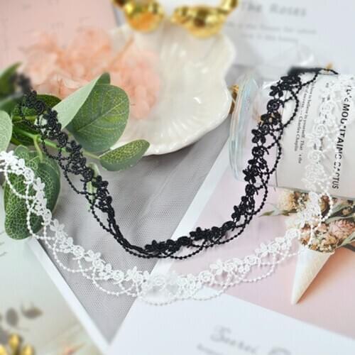 1Yards New Embroidery Flower Cotton White Lace Fabric Wedding Guipure 1.5cm Ribbon Collar Black Laces For Clothes Material PL12