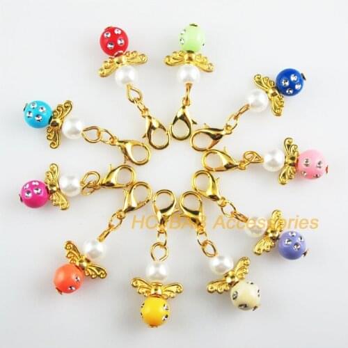 10 New Angel 14x22mm Charms Mixed Round Acrylic Gold Color Retro With Lobster Claw Clasps