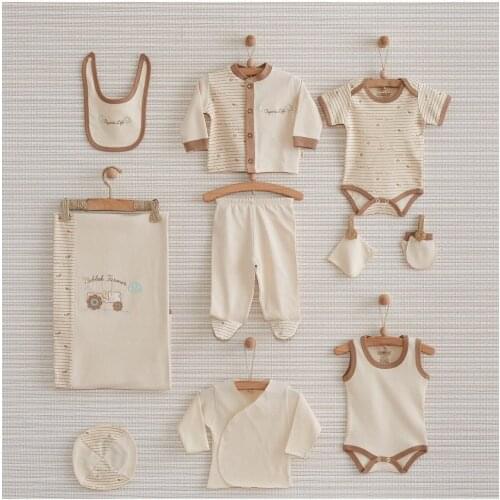 Male Baby Ecru Organic Bamboo Farmer Newborn Newborn Essentials Natural Organic Embroidery Baby Boy Clothing 10 Pcs Set Soft