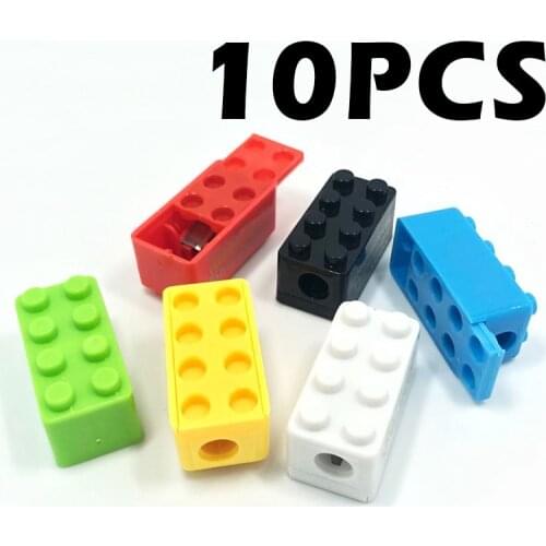 10pcs Creative Cute Cartoon Toy Building Blocks Plastic Pencil Sharpener Children Student Gift Stationery (Random Color)