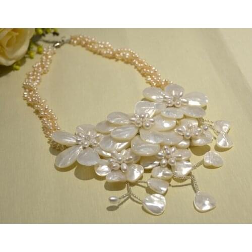 2017 Rushed Link Chain Collier Collares Necklaces & Pendants New Arrival Mop Freshwater Sea Shell Flower Necklace For Women