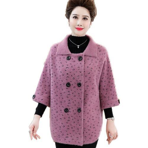 2019 Faux Mink Coat Fashion Trench Coat Mid-Long Lapel Double-Breasted Leopard Coat Middle-aged Fashion Coat Mother Outerwear
