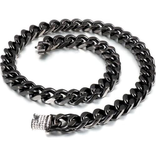 3 color choose heavy 12mm 60cm European and American fashion simple four-sided mens necklace titanium steel Crystals clasp