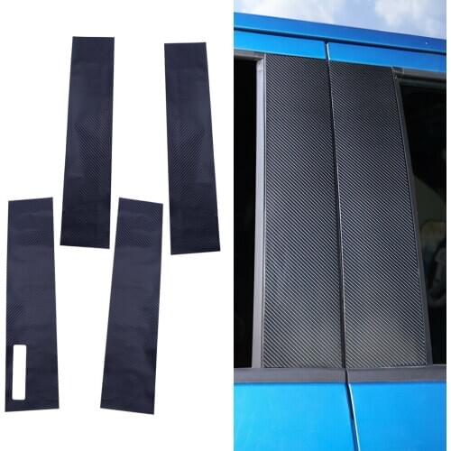 4pcs Vinyl Carbon Fiber Style Black Window Door Pillar Post Cover Trim Sticker Decal Fit for Ford F150 Raptor 2017-2019 2020
