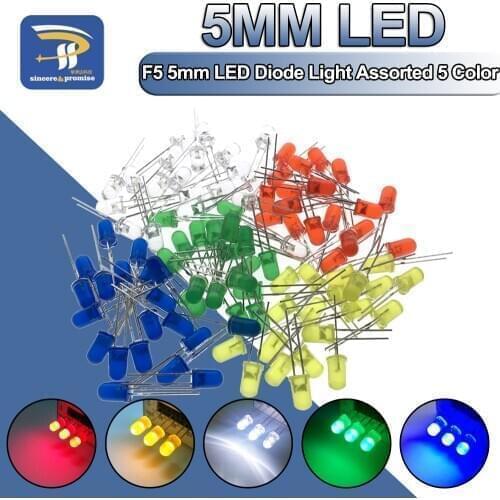 5Colors*20PCS=100PCS 5mm LED Diode Light Assorted Kit Green Blue White Yellow Red COMPONENT DIY Kit New Original