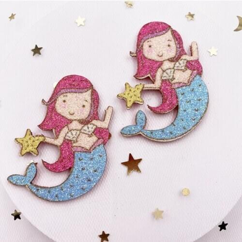 New 6pcs Felt Fabric Paillette Rainbow Glitter Mermaid Applique Wedding DIY Sewing Patch Hair Bow Accessories DIY Craft Supplies