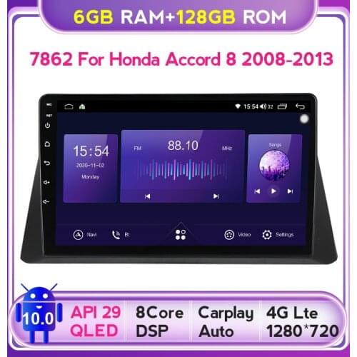 Octa Core DSP 4G CarPlay Android 10 Car Radio Multimedia Player For Honda Spirior Accord 8 2008-2013 GPS Navigation 2Din