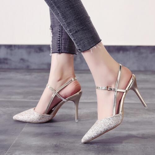 Summer Women Sandals Super High Heels Wedding Shoes Slingbacks Pumps Woman Dress Shoes Silver bridal shoes zapatos mujer N7824