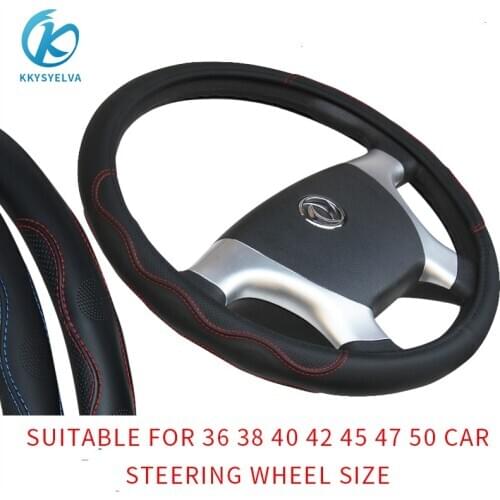 KKYSYELVA red blue Leather Steering Wheel Covers for Car Bus Truck 36 38 40 42 45 47 50cm Diameter Auto Steering-wheel cover