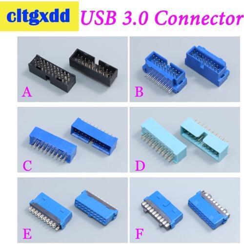 Cltgxdd 2pcs USB 3.0 20p 19pin USB3.0 male connector 180 Degree Motherboard Chassis Front Seat Expansion Connector Socket