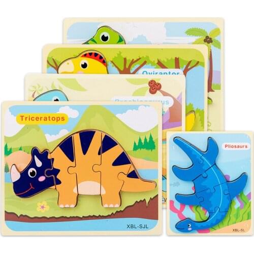 Baby Wooden Cartoon Dinosaur 3D Puzzle Jigsaw For Kids Boy Girl Montessori Early Learning Educatioanl Puzzle Toys Kids Gift