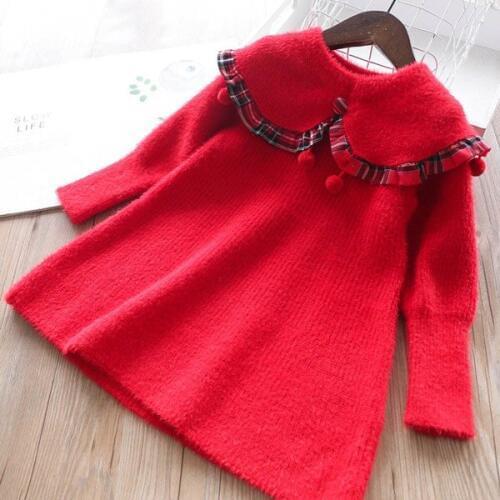 Girls long knit dress for childrens Christmas dress