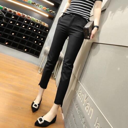 Elegant Career Pant Office Lady High Waist Straight Pants Casual Black Ankle Length Women Trousers Suit Pockets D152
