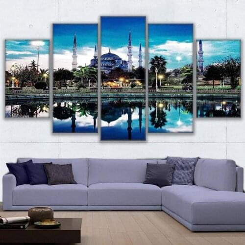 Modern Framework For Paintings Lake Landscape Canvas Cuadros 5 Panel Building Home Decoration Art Print Poster