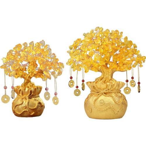 Chinese Golden Resin Lucky Money Fortune Tree LUCKY Fortune Wealth Home Office Decoration Ornament Figurines Best Gifts