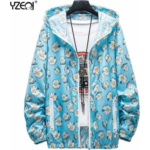 Yzeqi Summer Women Windbreaker Jacket Printed Daisy Hooded Jacket Basic Loose Thin Coat Sun-protective Clothing Female Beachwear