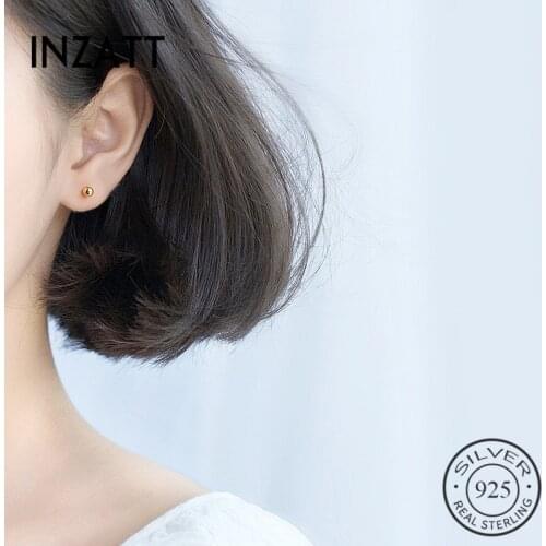 INZATT Minimalist Geometric Gold Ball Stud Earrings Real 925 Sterling Silver Fashion Jewelry Trendy Gift For Charm Women Gift