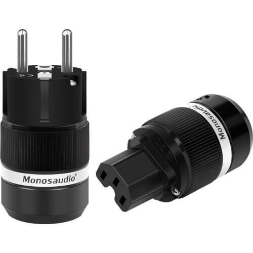 Monosaudio E100R/F100R Pure Copper Rhodium Plated Schuko EU Power Plug European Male Connector+IEC Female Connector Plug