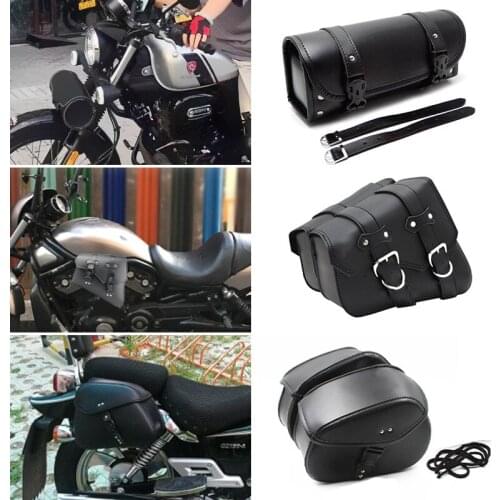Motorcycle Saddlebags Multifunction Waterproof Side Tool Bag PU Leather Luggage Pouch Black Universal