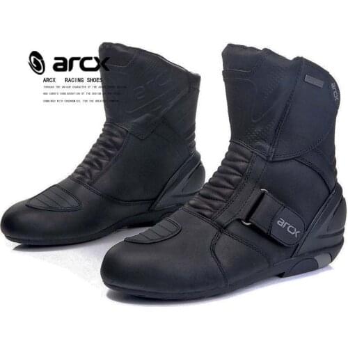 ARCX Men Motorcycle Boots Genuine Cow Leather Waterproof Street Moto Racing Boot Motorcross Motorbike Shoes