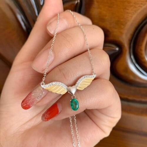 Natural Real Emerald Pendant Solid S925 Sterling Silver Emerald necklace For Women Colour Gem Stone Fine Jewelry
