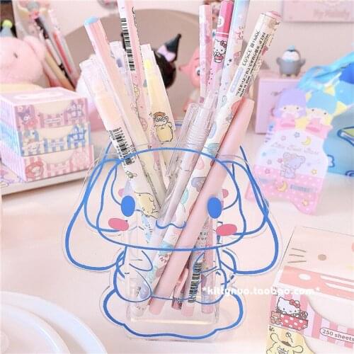 New Kawaii Dog Rabbit Transparent Acrylic Pen Holder Multifunctional Desk Organizer Storage Box School Stationery