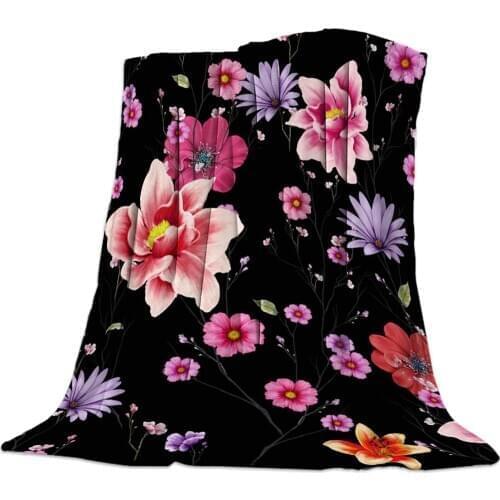 Plant Red Flower Watercolor Throw Blanket Portable Soft Sofa Blanket Warm Microfiber Flannel Blankets for Beds