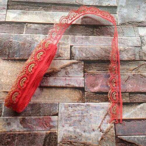 Wholesale 10 yards Pretty 22mm Width Red and Golden Lace Ribbon Embroidery Lace DIY Jewelry Decoration Clothing Accessories