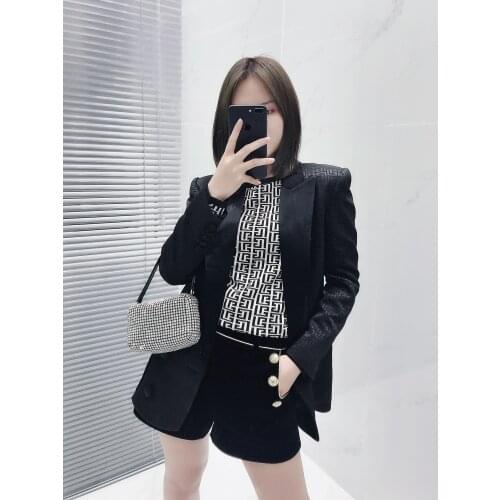 Autumn Luxury 2021FW Suits Women Black Shoulder Padded Blazer Jacket With Casual Long Trouse Female Fashion Sets Gdnz 7.02