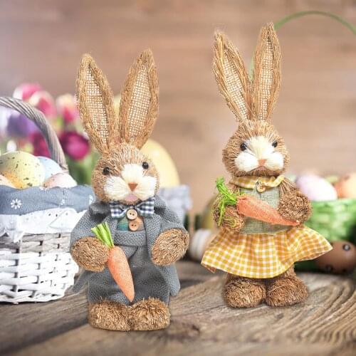 Easter Simulation Bunny Home Garden Bunny Decor Creative Straw Bunny Ornament Simulated Rabbit Garden Decor paas decoratie w1