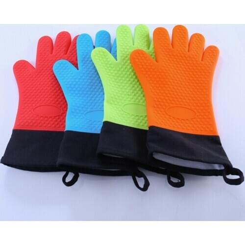 Kitchen Oven Glove Heat Resistant Silicone Thick BBQ Grill Gloves Waterproof Cooking Mitts Solid Color Baking Gloves