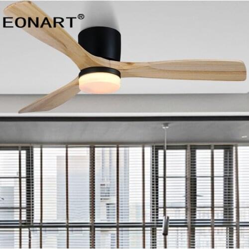 42 Inch Modern Low Floor Solid Wood Led Ceiling Fan Lamp Remote Control Wooden Black Dc Light Fans For Home Ventilador De Techo