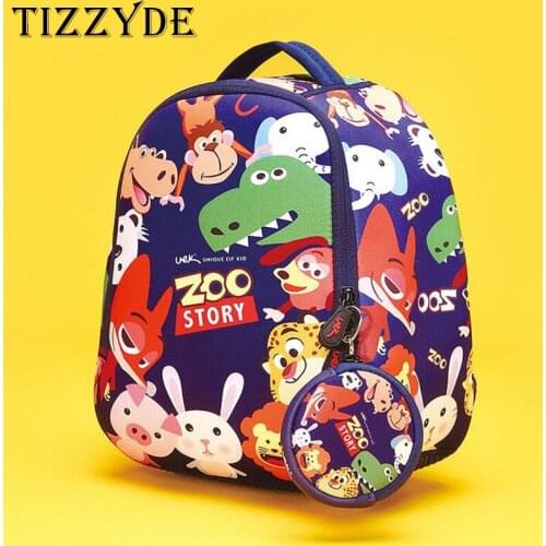 TIZZYDE 2017 Zoo Story Children Cartoon School Backpack Female High Quality 1-6 Years Old Boys And Girls Neoprene Material KYX02