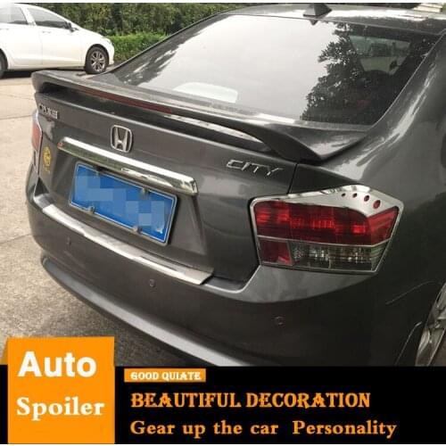 For Honda City Spoiler 2009-2014 City With brake lights ABS Material Car Rear Wing Primer Color Trunk Rear Spoiler Sport 2011