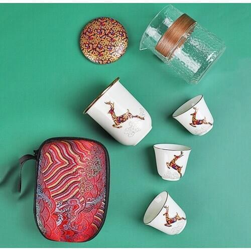 Glass Ceramics Fast Passenger Cup Portable Travel Kung Fu Teaset Anti-scalding Simple Traveling with Kuai Ke Tea Cup & Tea Caddy