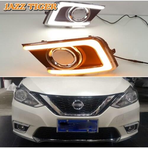 LED Daytime Running Light Daylights Car DRL For Nissan Sentra B17 2016 2017 2018 2019 Headlights Auto Turn yellow Signal Lamps