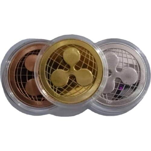 Three Color Ripple Coin Commemorative Round Collectors Coin XRP Coin with Case Commemorative Coin Challenge Coin Collectibles