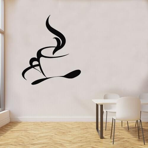 Hot Coffee Tea Cup Spoon Kitchen Wall Decal Cafe Interior New Design Home Decor Waterproof Removable Wall Sticker Poster Vinyl