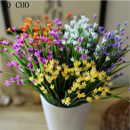 YO CHO 10PCS Artificial Flower Plants Desktop Houseware DIY Plastic Mini Grass Fake Flowers Wedding Home Bar Decor(without vase)