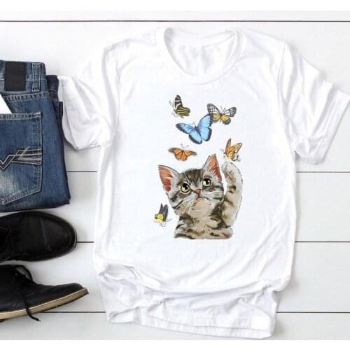 Women Short Sleeve Butterfly Funny Cute Fashion Cartoon Summer Lady Print Tee Graphic T Top Female Tshirts Clothes T-Shirt
