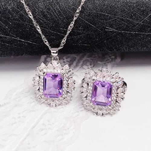 Hot Sale Square Rings Inlay Dazzling Purple AAA Crystal Zircon Simplicity 925 Silver Jewelry For Women Wedding Engagement Gifts