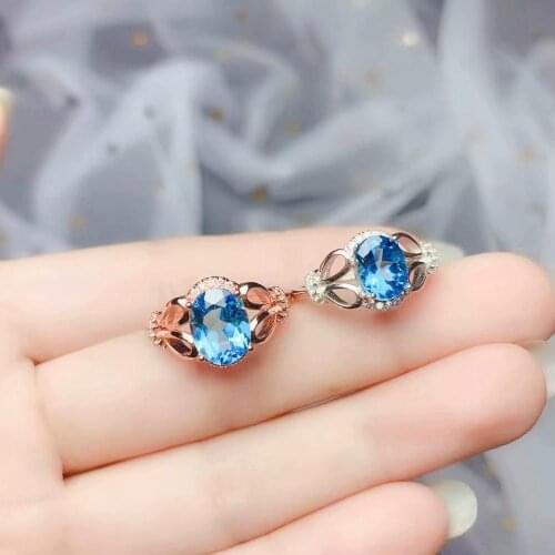 Fashion clear sky blue Topaz gemstone ring for women real 925 silver gold plated certified natural gem new design birthday gift