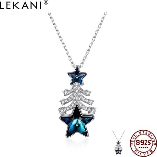 LEKANI Christmas Tree Necklace For Women 925 Sterling Silver Colorful Star Austria Crystal Pendant Necklaces Fine Jewelry Gift